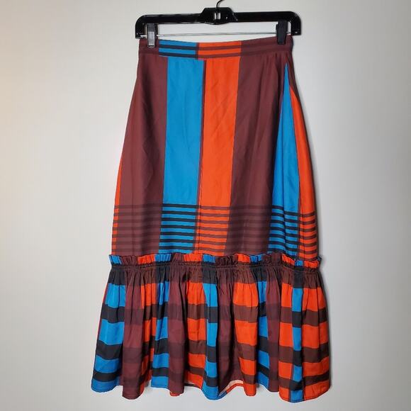 Anthropologie Eva Franco Flounced Midi Skirt bright colorful Size 2 - Picture 5 of 9